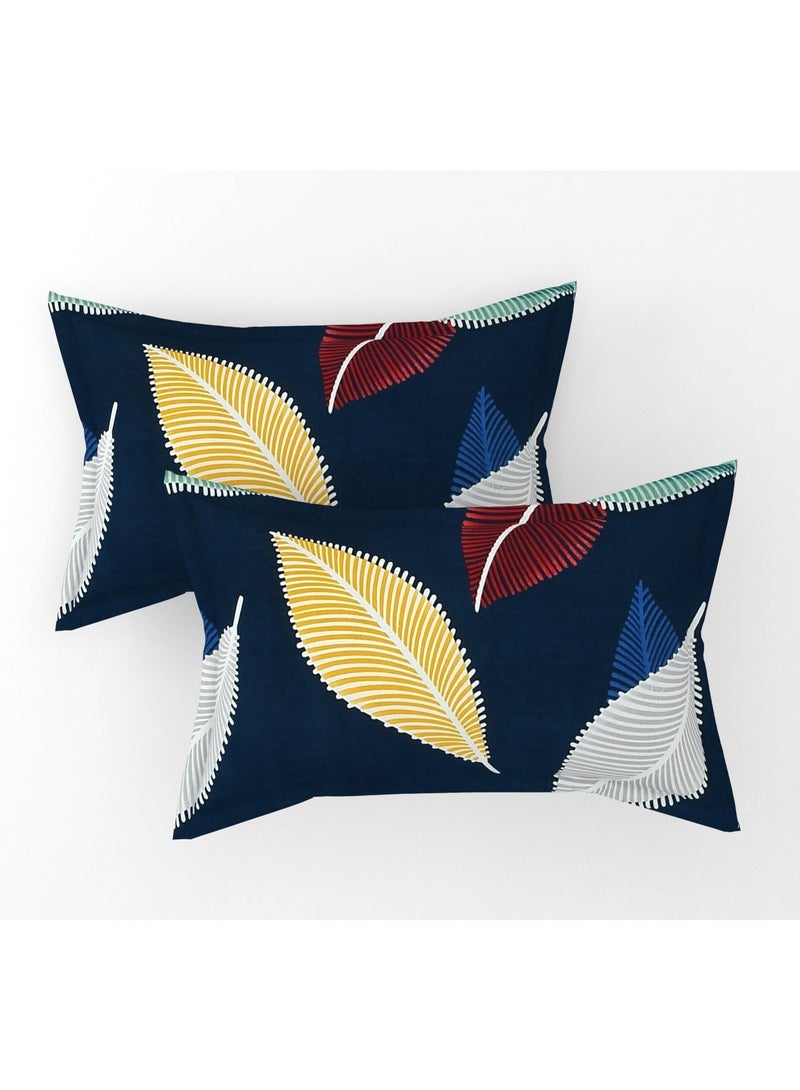 AURIO Premium Queen Size Flat Bedsheet with 2 Matching Pillowcases – Luxury Modern Botanical Leaf Print on Navy Blue – Oversized Comfort (260x240 cm) Soft, Breathable Microfiber Bedding Set for All Seasons - Image 5